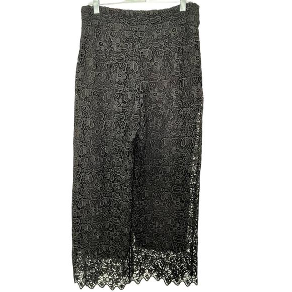 Lace Wide Leg Cropped Pants Black Scalloped Hem Elegant Party Dressy Medium - Picture 1 of 10